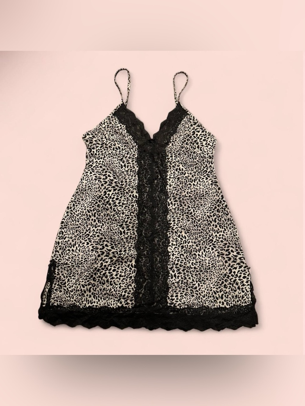 Victoria's Secret Black & Cream Leopard Lace Slip